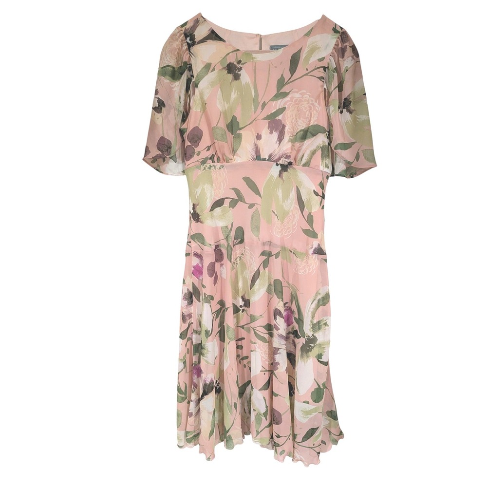 Rabbit Rabbit Designs Floral Midi Dress 10 Pink Flutter Sleeve Chiffon Romantic